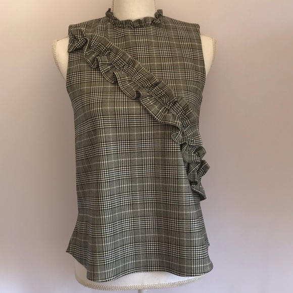 🏝️ Zara Plaid Sleeveless Top with Ruffles in Gray • XS - Picture 3 of 6